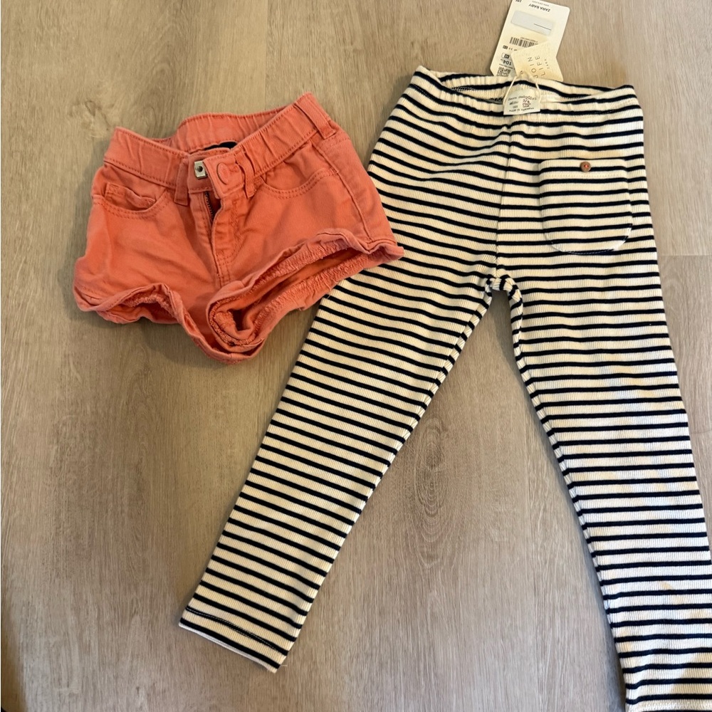 Zara Striped Leggings and Gap Coral Shorts